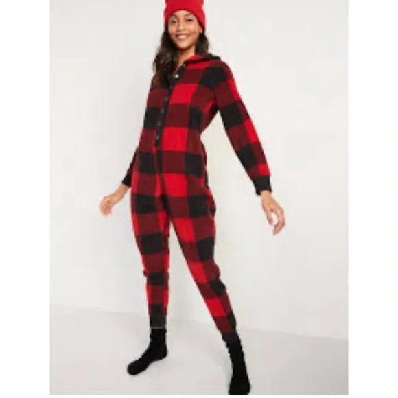 Old Navy Thermal Red Buffalo Plaid Onesie PJ Pajamas SIZE S NWT - Picture 4 of 4